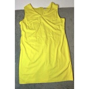 Anthology Women's Sleeveless Shift Dress Size US 20 Yellow Lemon V-Neck Back Zip